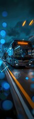 A public transport ad shows electric buses in action, promoting the shift towards green energy in transportation, each silent, clean mile traveled closeup