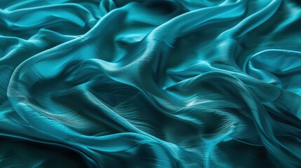 Deep turquoise silk with abstract ripples and waves pattern mimicking the oceans surface - obrazy, fototapety, plakaty