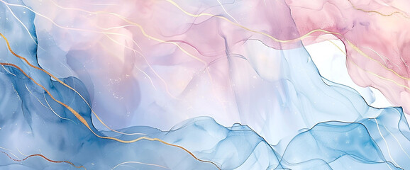 Pastel Abstract Blue, Pink, and Golden Veins - Serene Background Texture for Modern Design and Digital Art