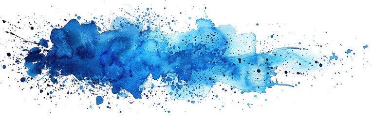 Blue Watercolor Splashes on White Background - Abstract Painting Illustration with Generative AI
