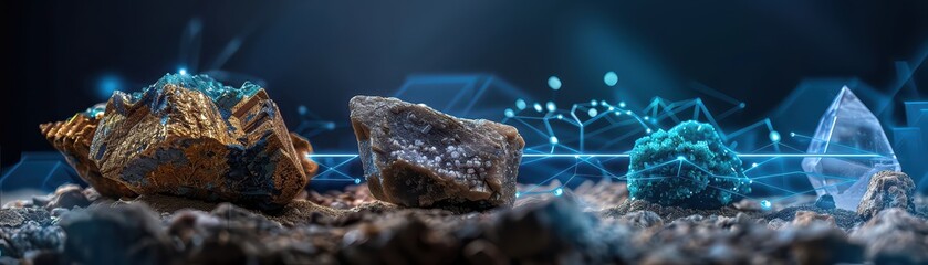 In educational settings, holograms of geological treasures like gems and gold provide students with a closeup look at mineral complexity - obrazy, fototapety, plakaty