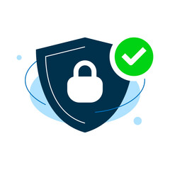 data has been protected by the system. shield with check mark concept illustration flat design. simple modern graphic element for landing page ui, infographic, icon
