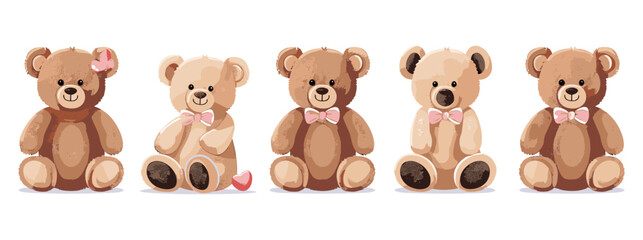 かわいいテディベアの人形セット。ベクトルのイラストは、白い背景で隔離。