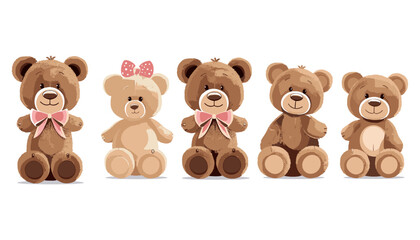 かわいいテディベアの人形セット。ベクトルのイラストは、白い背景で隔離。