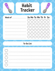 Habit tracker for kids. Sheet template for printing. With cute character. Vector illustration.