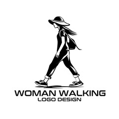 Woman Walking Vector Logo Design