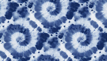 Indigo Tie Dye Swirl. Indigo Shibori Japan Repeat. Blue Grunge Print. Blue Spiral Dyed Tie Dye. Seamless Shibori Color.