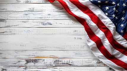 American flag on white wooden background, Generative Ai - obrazy, fototapety, plakaty