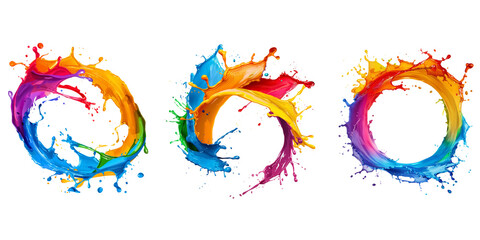 Set of color splashes in round shape, isolate on transparent background