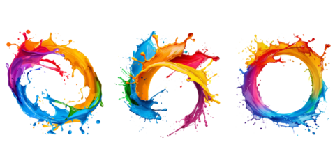 Set of color splashes in round shape, isolate on transparent background