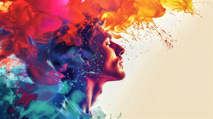 Splash color art with man on white background