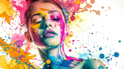 Splash color art with woman on white background