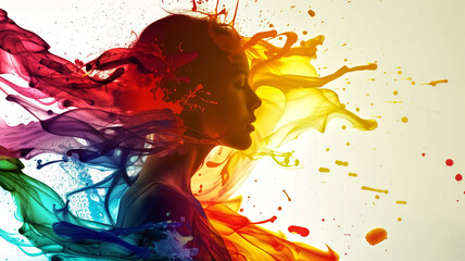 Obraz premium Splash color art with woman on white background