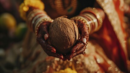 Cultural Beauty: Bride Holding Coconut