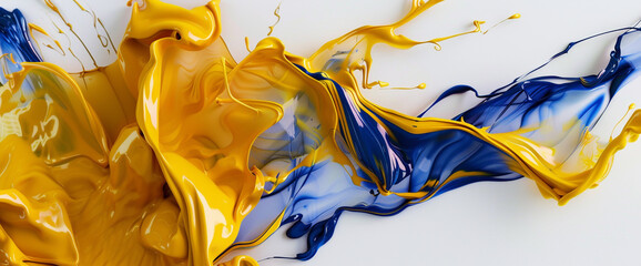 On a pristine white surface, ribbons of lemon yellow and deep cobalt blue twist and turn, creating an abstract tableau filled with vibrant energy