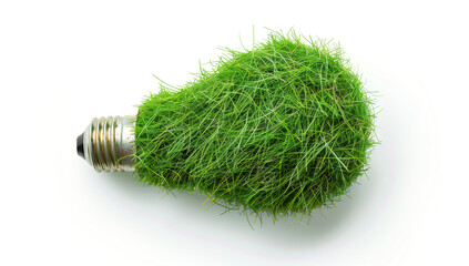Eco-friendly green grass lightbulb sustainable energy solutions on white background