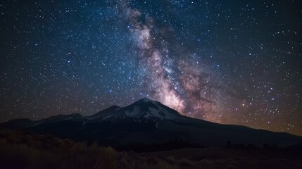 Scenic night sky adorned with countless stars above a sprawling mountain landscape. Serene and enchanting nocturnal panorama