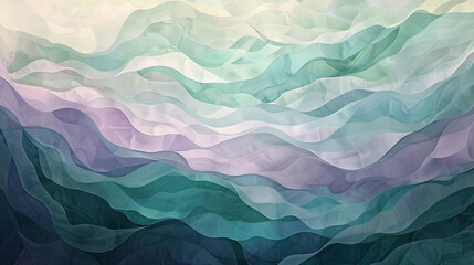 Peacefulness envelops the scene as delicate waves of muted teal and soft lavender gently sway in the calm atmosphere.
