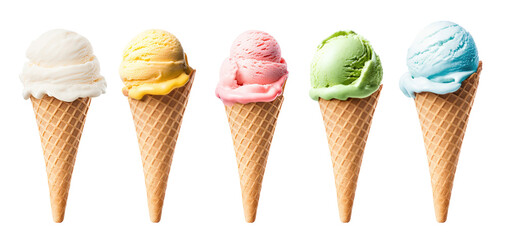 Obraz premium Set of ice cream cones isolated on transparent background