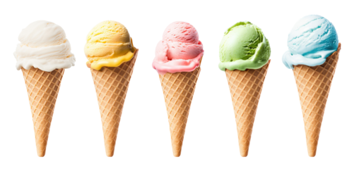 Set of ice cream cones isolated on transparent background