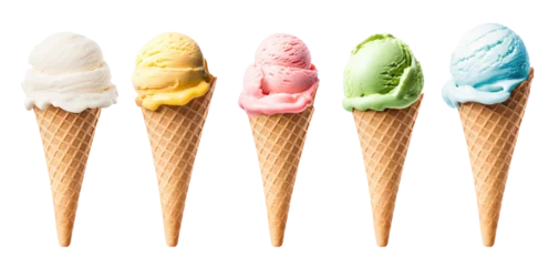 Foto op Canvas Set of ice cream cones isolated on transparent background © Aleksandr Bryliaev