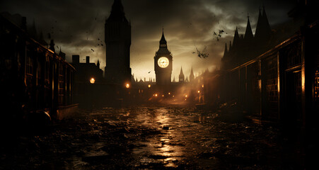 there is an illuminated image of big ben at dusk