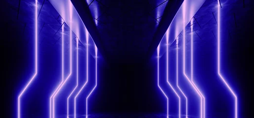 Sci Fi Modern Alien Neon Laser Blue Pillars Lights Spaceship Concrete Cement Floor Warehouse Way Entrance Tunnel Corridor Futuristic Glowing Led Studio Showcase Stage 3D Rendering © IM_VISUALS