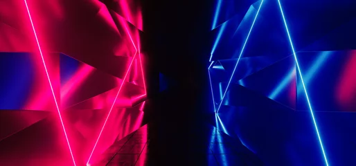 Neon Cyber Retro Blue Purple Red Vibrant Reflective Chromed Abstract Walls Club Night Dance Underground Virtual Bladerunner Synth Sci Fi Modern Futuristic 3D Rendering © IM_VISUALS