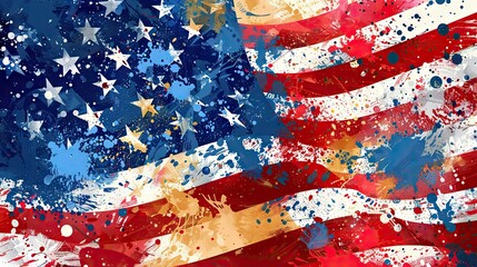 United States flag themed water painting vector 3 AI Generative