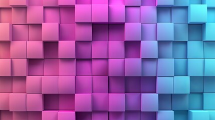 Colorful wall of purple, pink, and azure cubes makes a vibrant display