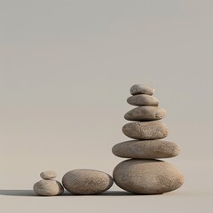 Fototapeta na wymiar A balanced stack of rocks on beige a pebble art artifact