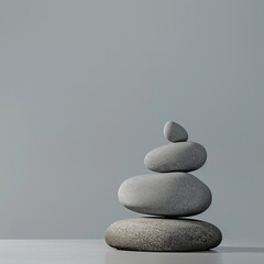 A balanced circle of rocks, an artful artifact on a wooden table