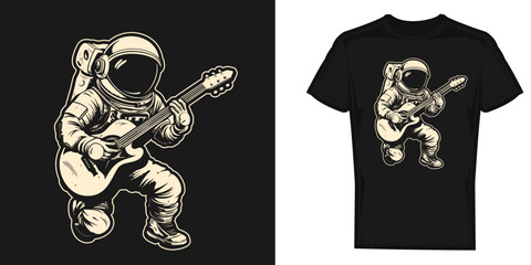Astronaut playing guitar t-shirt design vector