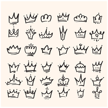 Line art king or queen crown with illustration style doodle and line art