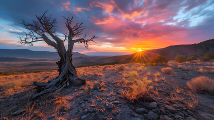 Wild West Sunset: Arizona Desert Bathed in Fiery Hues