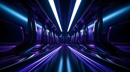 Captivating Futuristic Sci-Fi Corridor with Glowing Neon Lights and Striking Geometric Architecture