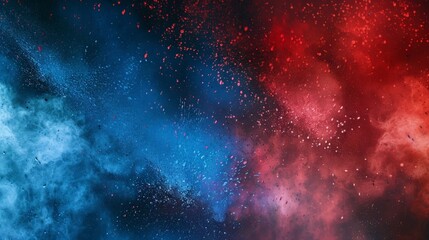 Fototapeta premium Labor Day Red, White, and Blue colored dust explosion background, capturing the essence of patriotism and celebration