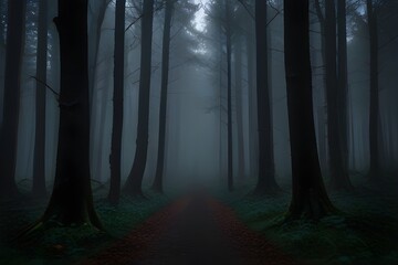 A spooky old forest, dark and foggy, holds nature mystery Generative AI