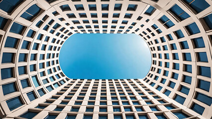 Circular building with blue sky perspective