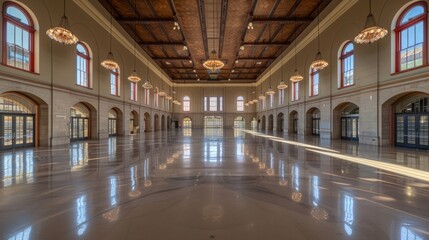 Fototapeta premium Large room with wooden floors and arched ceilings. Classic and refined architectural elements