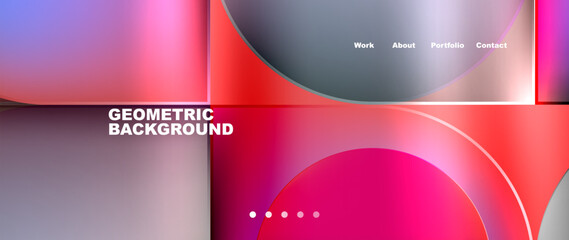 This geometric background features circles, squares, and automotive elements like automotive lighting, tires, tail brake lights, fog lights in magenta color