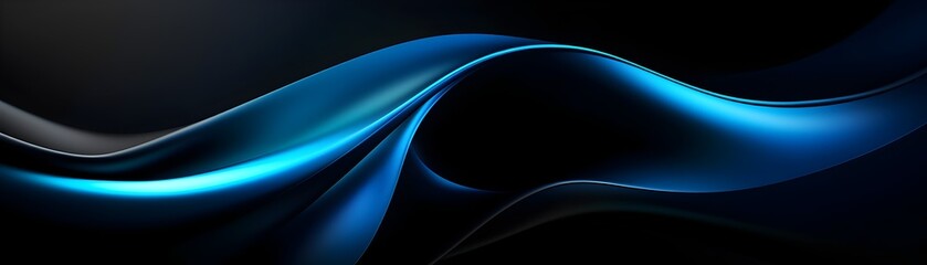 Dynamic and Flowing Blue Abstract Gradient Texture on Dark Background with Elegant Curves and Blurred Patterns