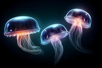 Entrancing Glowing Digital Jellyfish Silhouettes Illuminating Mysterious Aquatic Realm