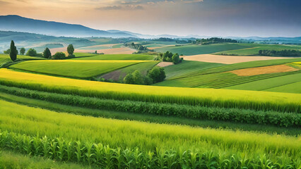 Fertile fields and meadows landscape