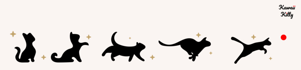 Kawaii Cats vector illustration  Smiling Kitty, cute and round-faced cat