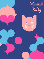 Kawaii Cats vector illustration  Smiling Kitty, cute and round-faced cat