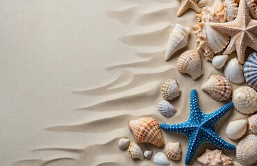 Fototapeta na wymiar starfish and seashells on the sand