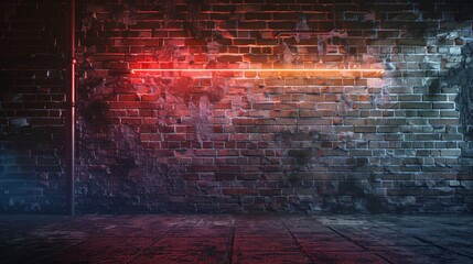 the timeless appeal of an empty background featuring an old brick wall bathed in the soft glow of neon light, each weathered brick and flickering light 