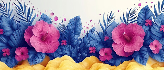a two flowers that are on the yellow and blue background