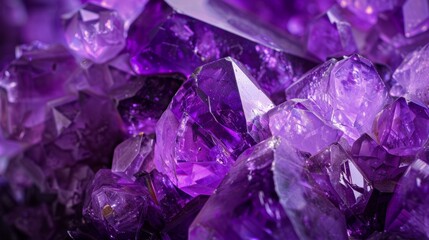 Amethyst crystal with numerous facets, radiating elegance and mystique - obrazy, fototapety, plakaty